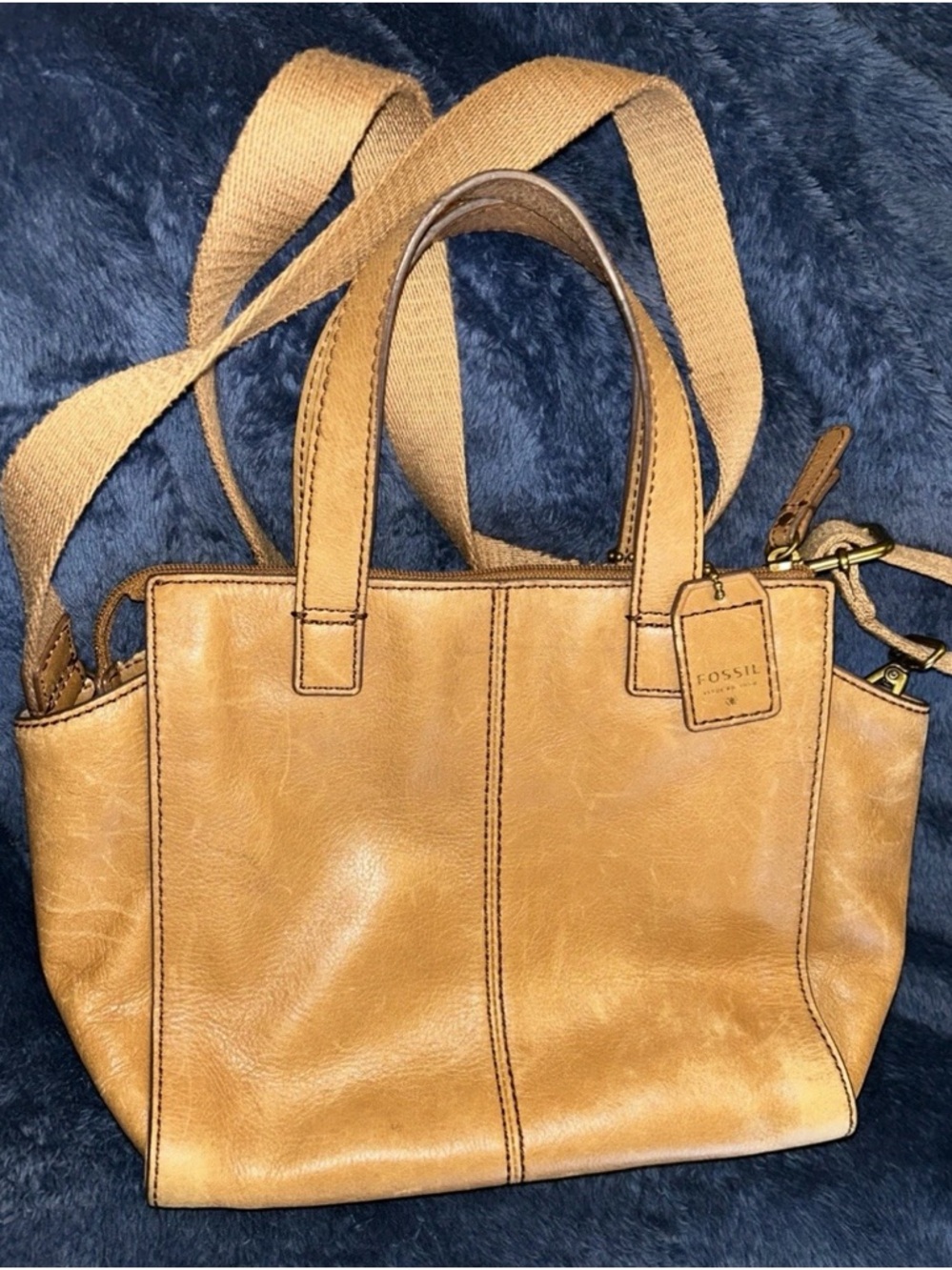 Fossil Tessa chestnut brown pebble leather boho crossbody bag satchel purse